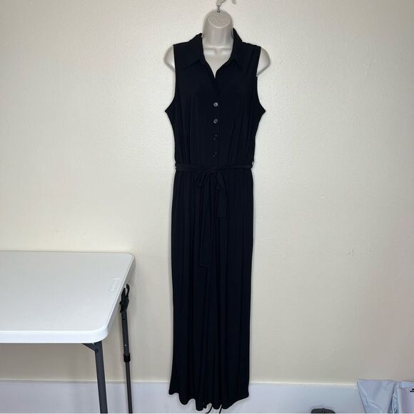 Lane Bryant Black Jumpsuit Sleeveless Wide Leg Belted Button Front Women 14/16 - Picture 14 of 15